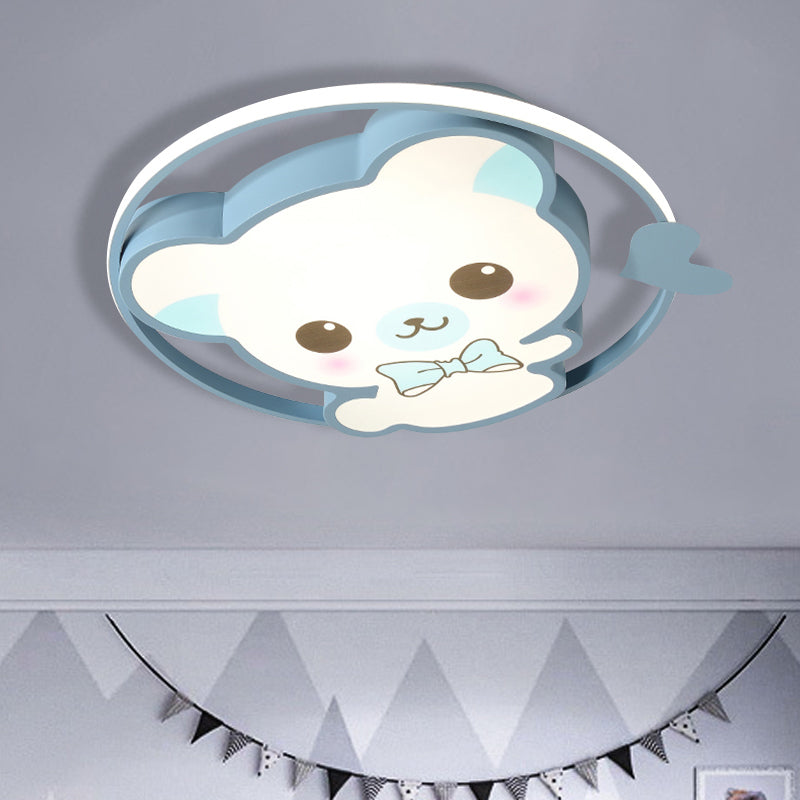 Bear/Rabbit Flush Mount Light Cartoon Acrylic Children Bedroom LED Ceiling Lighting in Pink/Blue