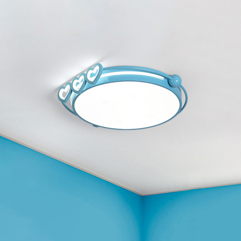 Modernism LED Ceiling Lighting Pink/Blue Halo Flush Mount Light with Acrylic Shade and Loving Heart Decor