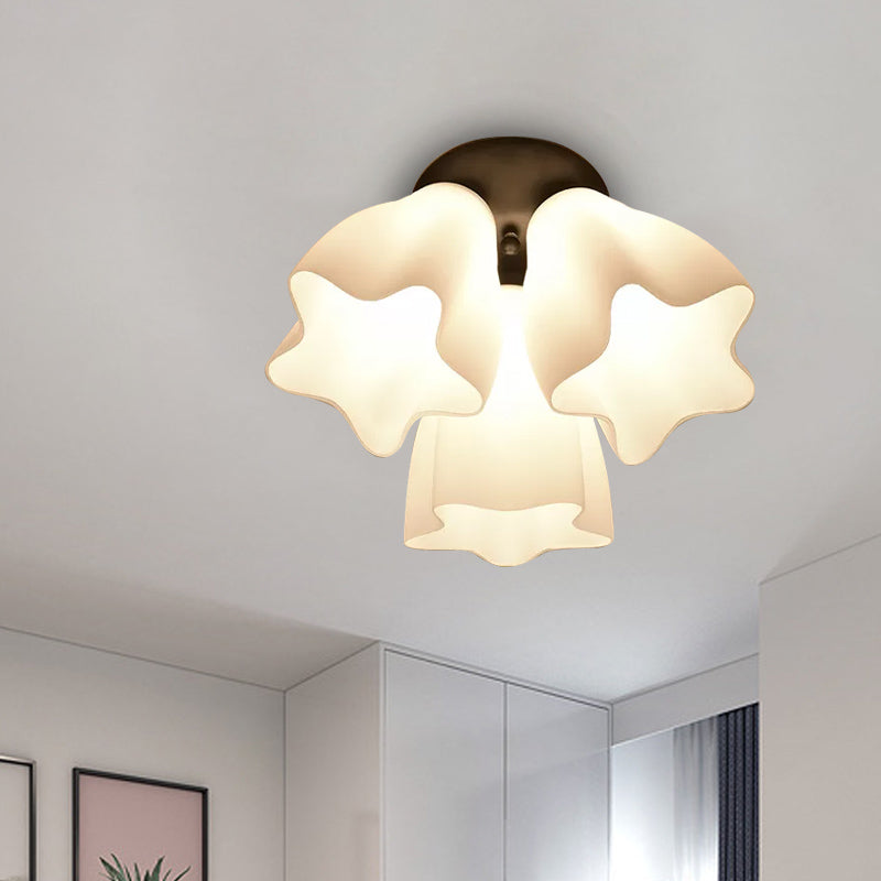 Star Semi Flush Mount Light Simple White Glass 3/5 Bulbs Bedroom Close to Ceiling Lighting Fixture