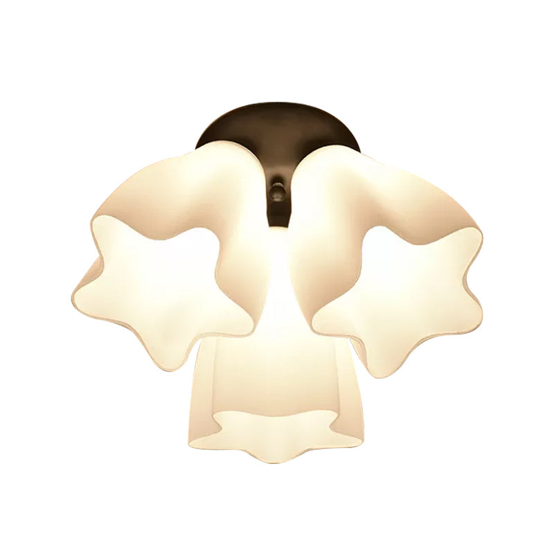 Star Semi Flush Mount Light Simple White Glass 3/5 Bulbs Bedroom Close to Ceiling Lighting Fixture