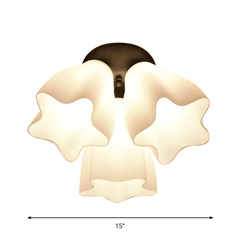 Star Semi Flush Mount Light Simple White Glass 3/5 Bulbs Bedroom Close to Ceiling Lighting Fixture