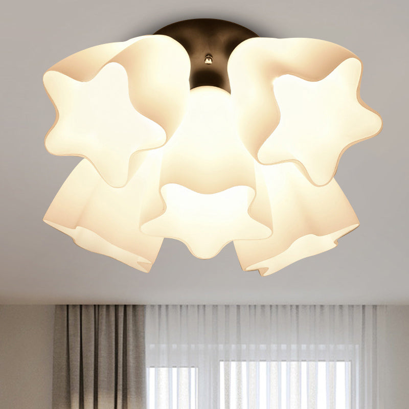 Star Semi Flush Mount Light Simple White Glass 3/5 Bulbs Bedroom Close to Ceiling Lighting Fixture
