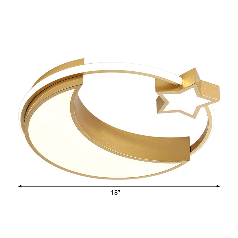 Kinder Moon and Star Flush Mount Acryl LED Schlafzimmer Deckenleuchte in Gold/Schwarz und Weiß