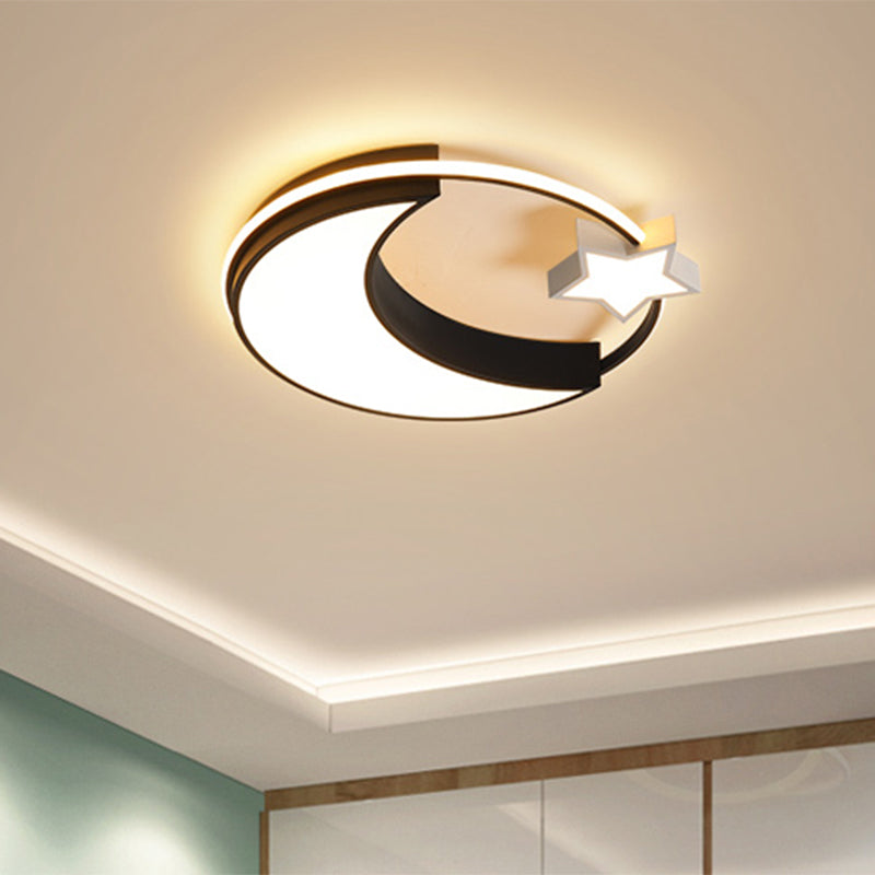 Kinder Moon and Star Flush Mount Acryl LED Schlafzimmer Deckenleuchte in Gold/Schwarz und Weiß