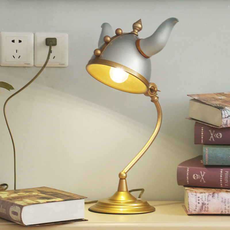 Lampada da studio moderna a lampadina singola con paralume a medaglia, lampada da lavoro a forma di timone in corno di bue grigio