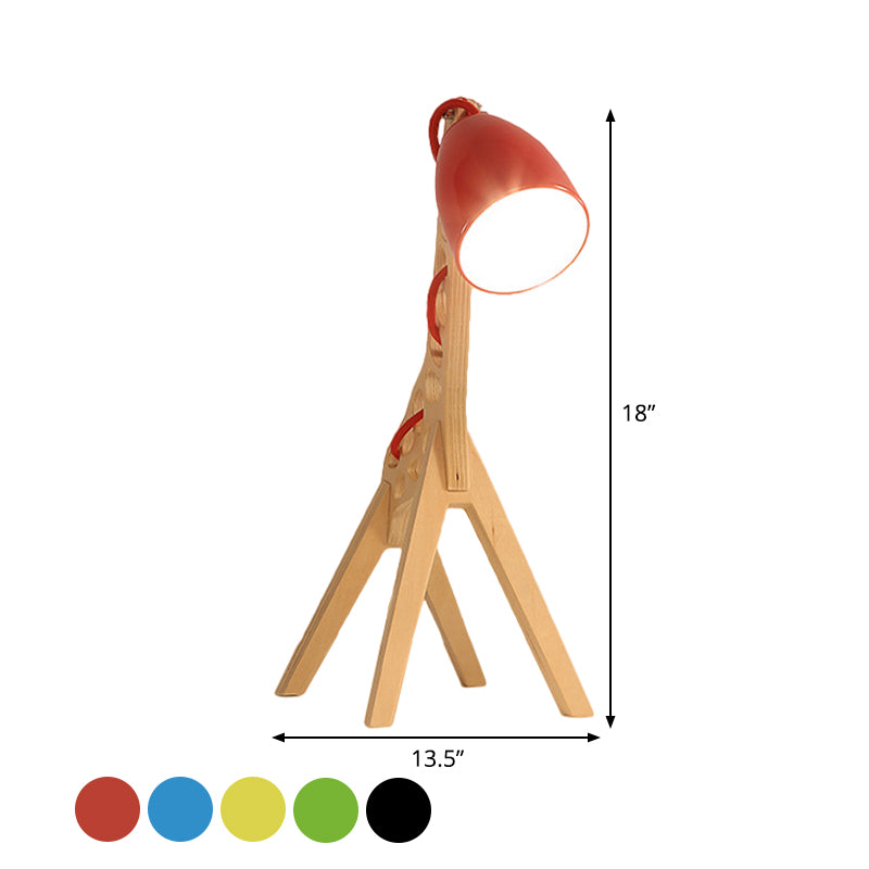 Campana de dibujos animados Noche de metal ligero Lámpara de mesa de dormitorio de 1 luz en azul/rojo/verde con base de madera de jirafa de pie