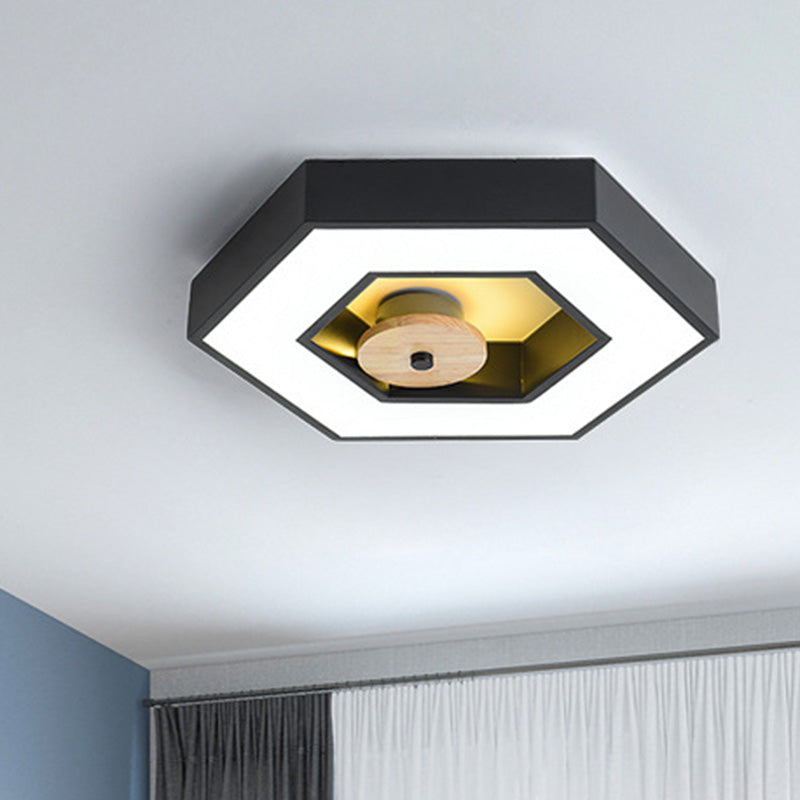Illuminazione da incasso a soffitto metallico a LED Macaron con cornice esagonale per camera da letto in verde/grigio/nero e legno