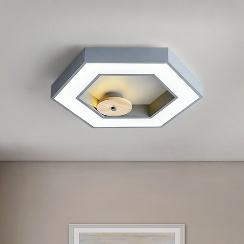 Illuminazione da incasso a soffitto metallico a LED Macaron con cornice esagonale per camera da letto in verde/grigio/nero e legno