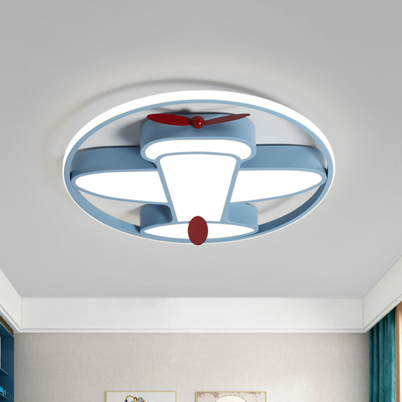 Lampada da incasso a LED per camera da letto per bambini, finitura blu cartone animato, apparecchio da incasso con paralume acrilico aeronautico