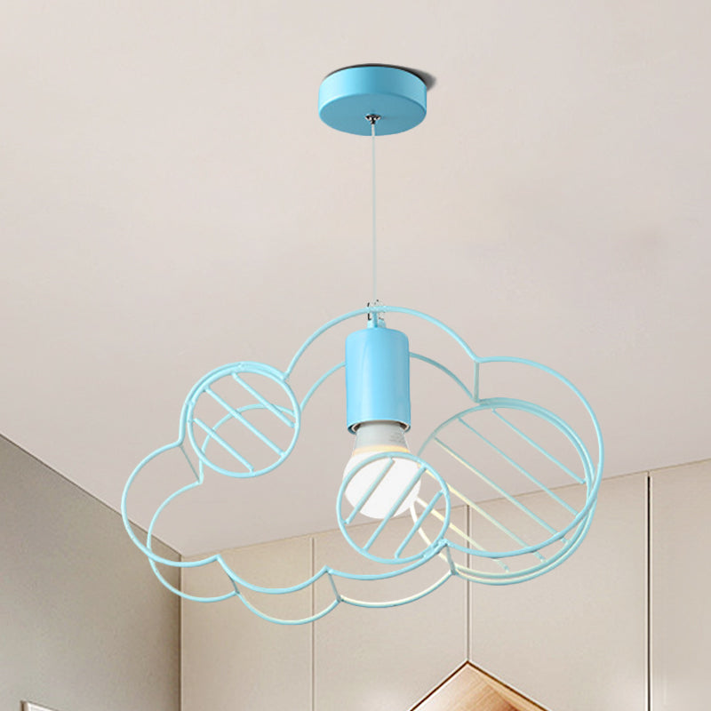 Creative Cloud Frame Metal Hanging Ceiling Light Single Bulb Pendant Light in Blue with Round Conopy