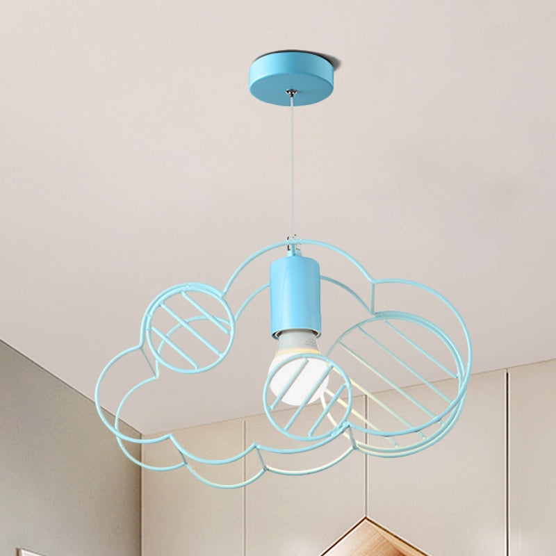 Creatief wolken frame metalen hangend plafondlicht enkele lamp hanger licht in blauw met ronde conopy