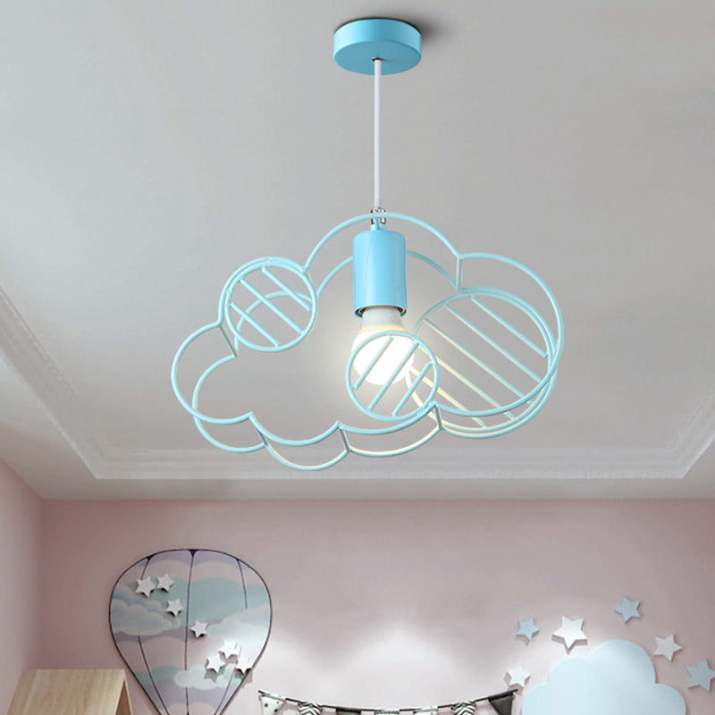 Creatief wolken frame metalen hangend plafondlicht enkele lamp hanger licht in blauw met ronde conopy