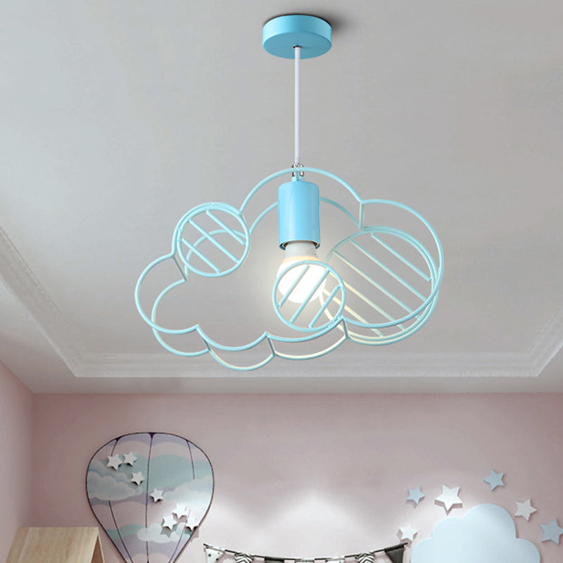 Creative Cloud Frame Metal Hanging Ceiling Light Single Bulb Pendant Light in Blue with Round Conopy