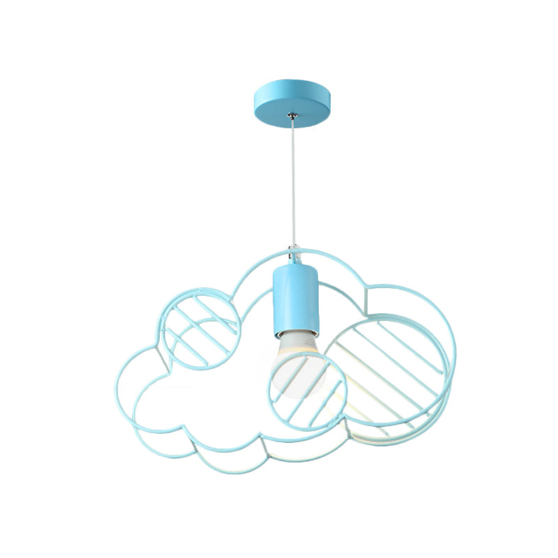 Crame Cloud Frame Metal Plafond Plafond Light Single Bulbe Pendant Light en bleu avec conopie ronde