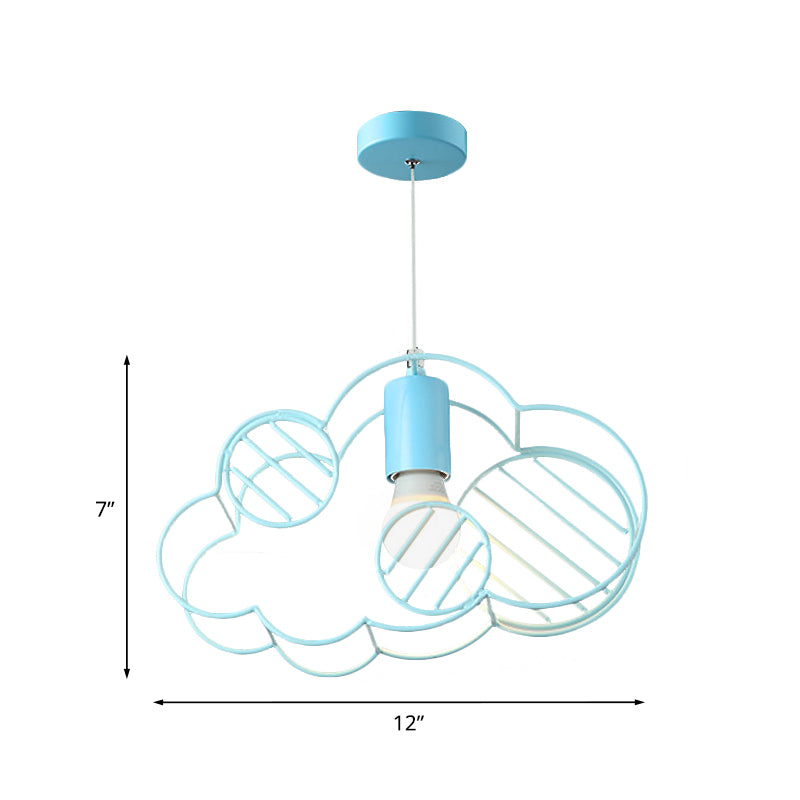 Luz de techo colgante de marco de nube creativo de la nube Luz de colgante de bombilla simple en azul con conopy redondo