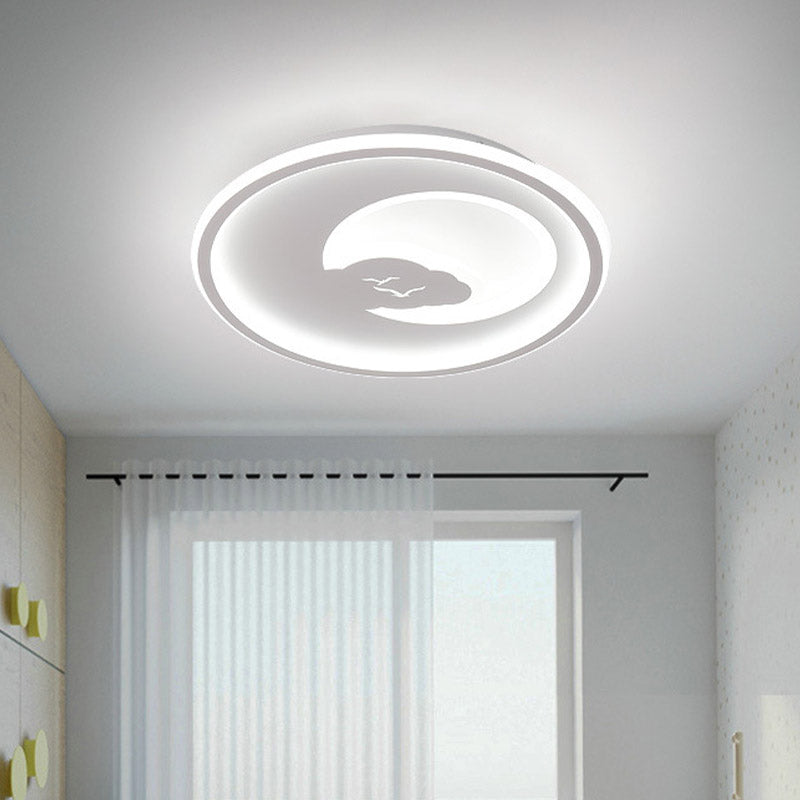 Led Bedroom Light Fixture Modern White/Pink Ceiling Flush Mount Light with Moon Acrylic Shade