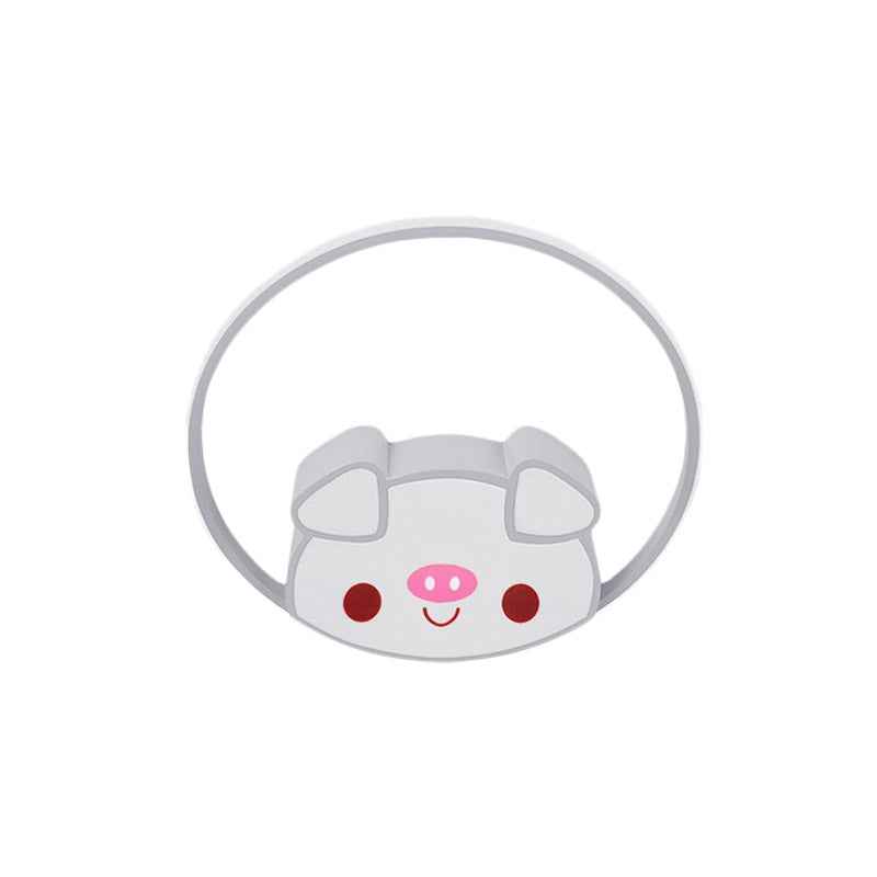 Cartoon Led Flush Mount with Acrylic Shade Pink/White Pig Ceiling Light Fixture for Bedroom