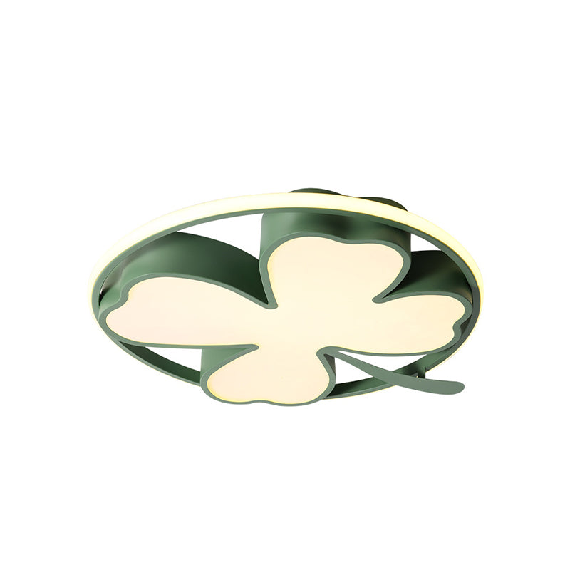 Clover Bedroom Flushmount Lighting Acrylic Led Creative Close to Ceiling Light in Black/Green