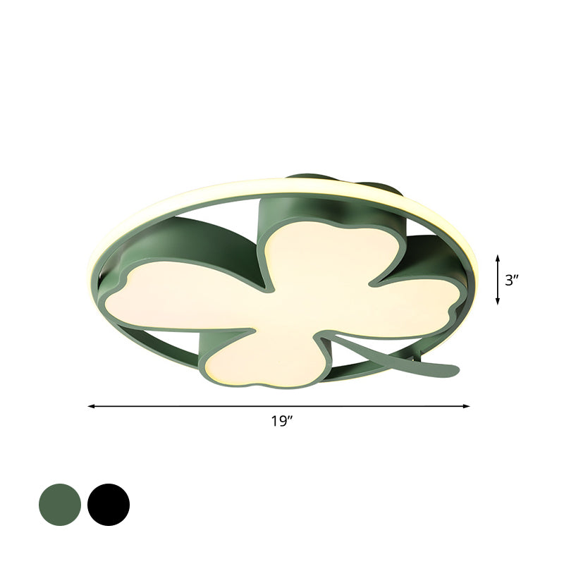 Clover Bedroom Flushmount Lighting Acrylic Led Creative Close to Ceiling Light in Black/Green