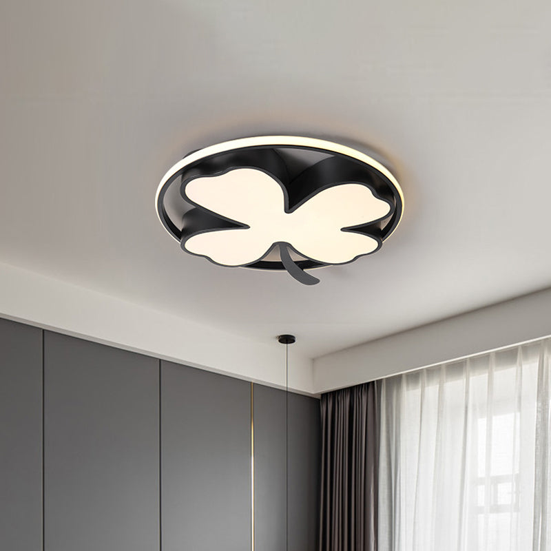 Clover Bedroom Flushmount Lighting Acrylic Led Creative Close to Ceiling Light in Black/Green