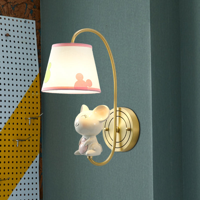 Barrel Applexion luminaire Kids Tissu Fabric Single Head Gold Wall Éclairage avec dessin animé cochon / souris / Dragon Decoration