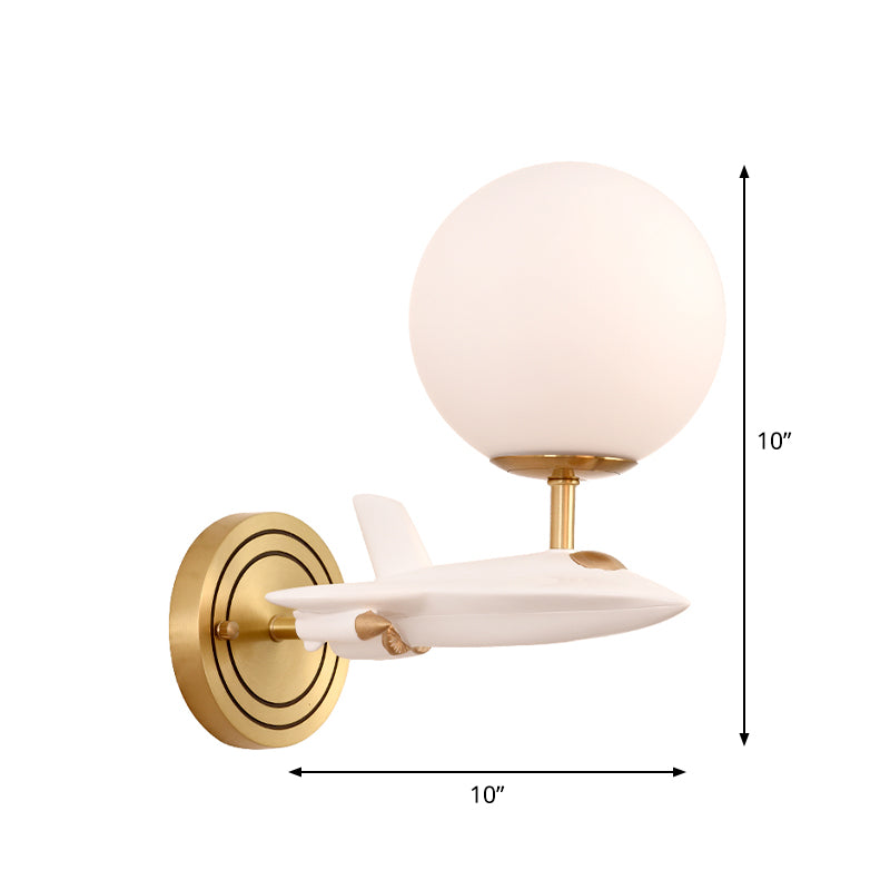 Base spaceship Kids Base Gold Wall Light Seguit 1/2 Bulbi Sconce Light con tonalità in vetro Cream Globe in bianco e oro