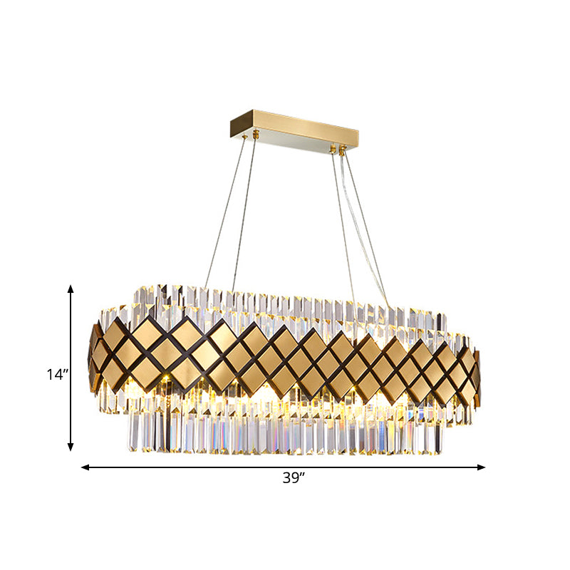 Crystal Block Oval Island Light Contemporary 16 Light La illuminazione a sospensione in oro con cornice reticolare