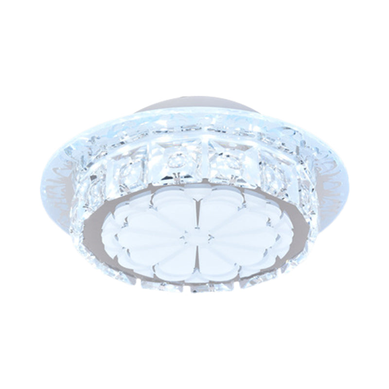 Drum Clear Crystal Flush Mount Lighting Simple 5 Lights Corridor Ceiling Flush with White Acrylic Shade