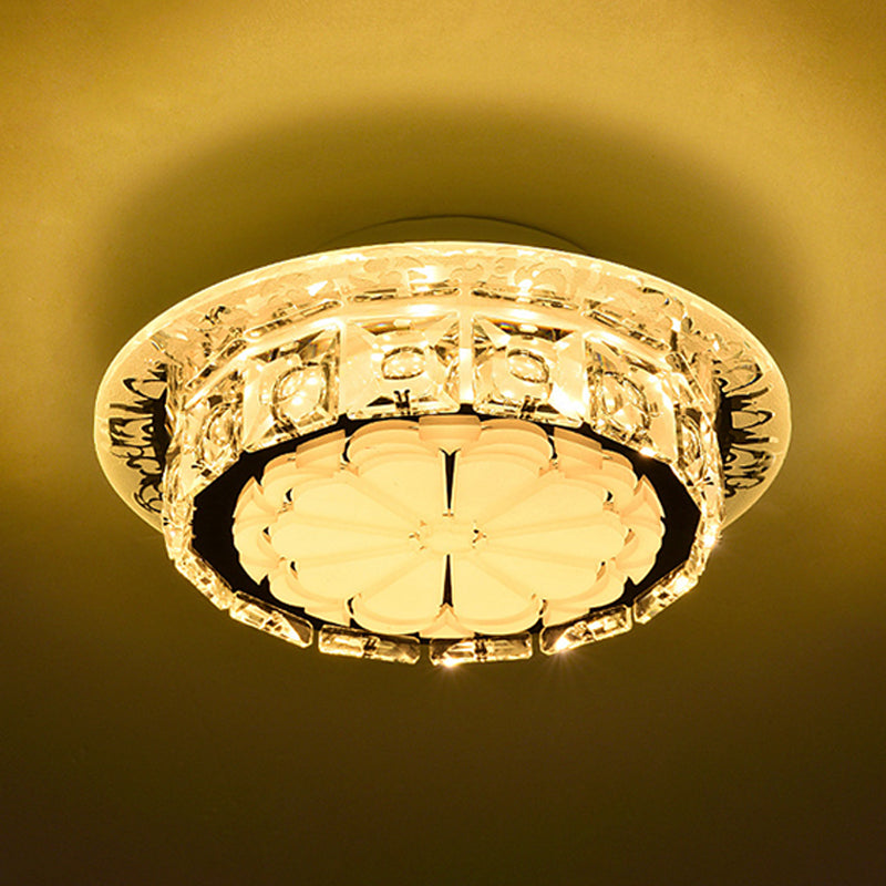 Drum Clear Crystal Flush Mount Lighting Simple 5 Lights Corridor Ceiling Flush with White Acrylic Shade