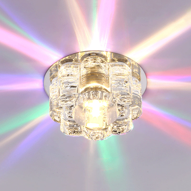 LED Blossom Flush Mount Light Fixture Simple Clear K9 Crystal Ceiling Lamp for Living Room in Multi Color Light