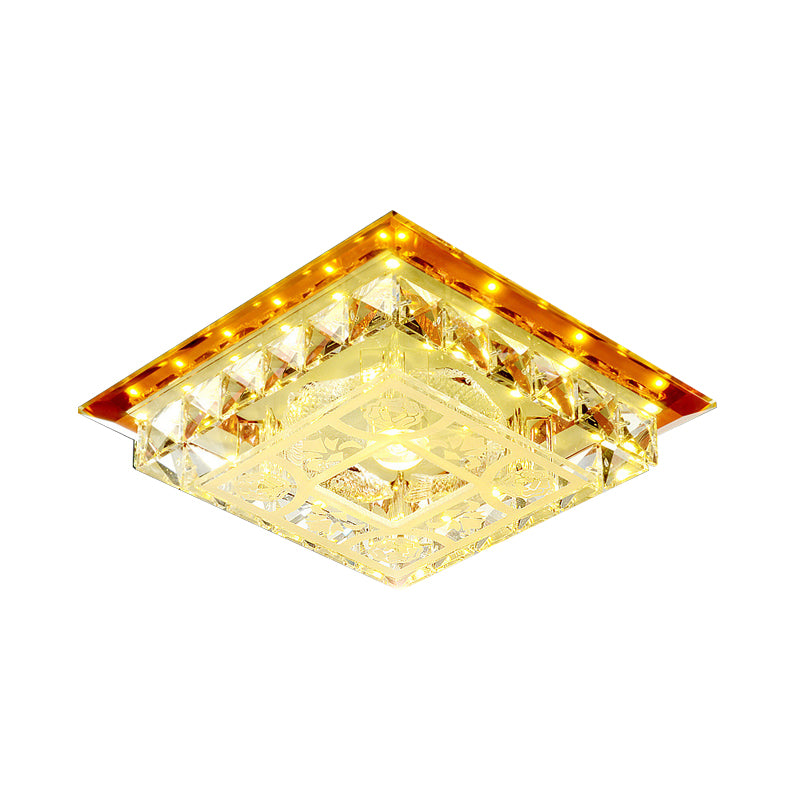Square Crystal Block Flush Light Fixture Modern LED Living Room Ceiling Flush in Tan, Warm/White/Natural Light