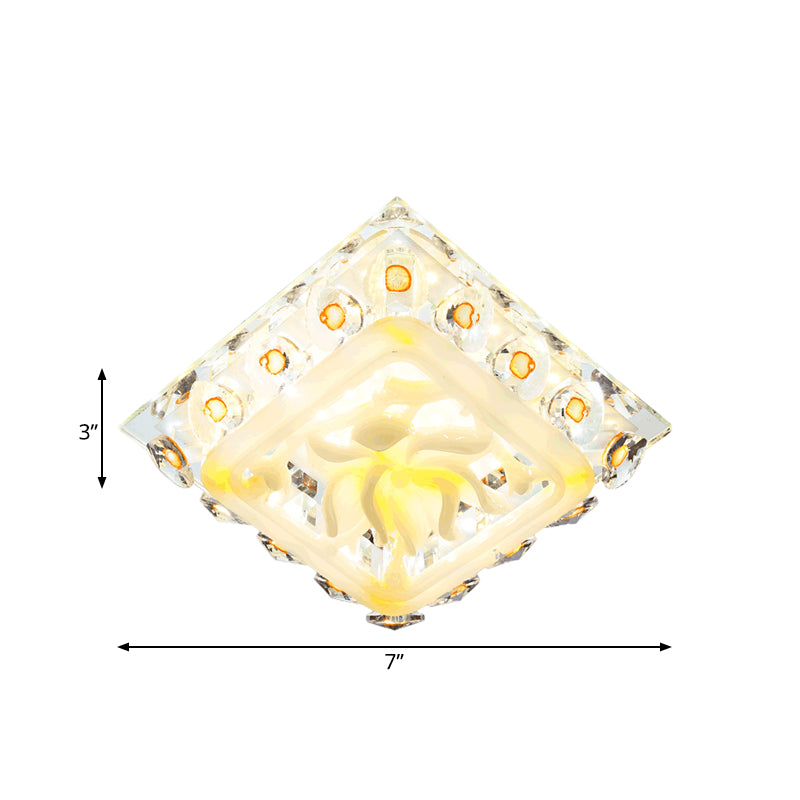 LED Flushmount Light Contemporary Loving Heart Clear Crystal Ceiling Mount in Yellow with Resin Floral Deco, Warm/White Light