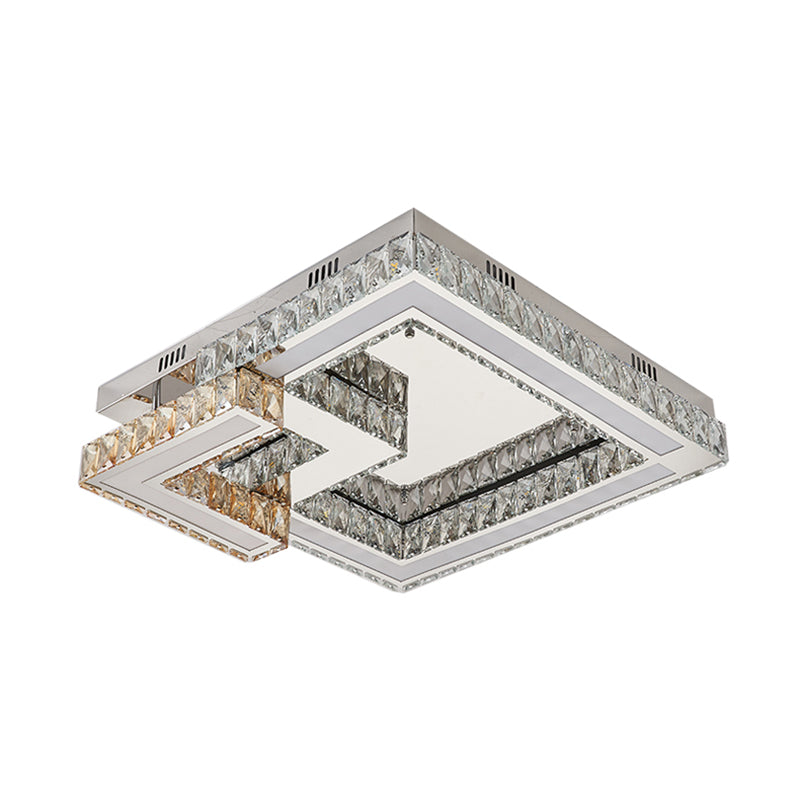 Square Bedroom Flushmount Lighting Modernst Clear Crystal LED Chrome Flush Monte Light