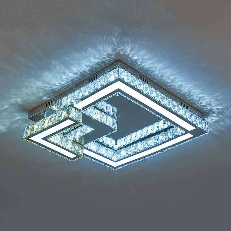 Square Bedroom Flushmount Lighting Modernst Clear Crystal LED Chrome Flush Monte Light