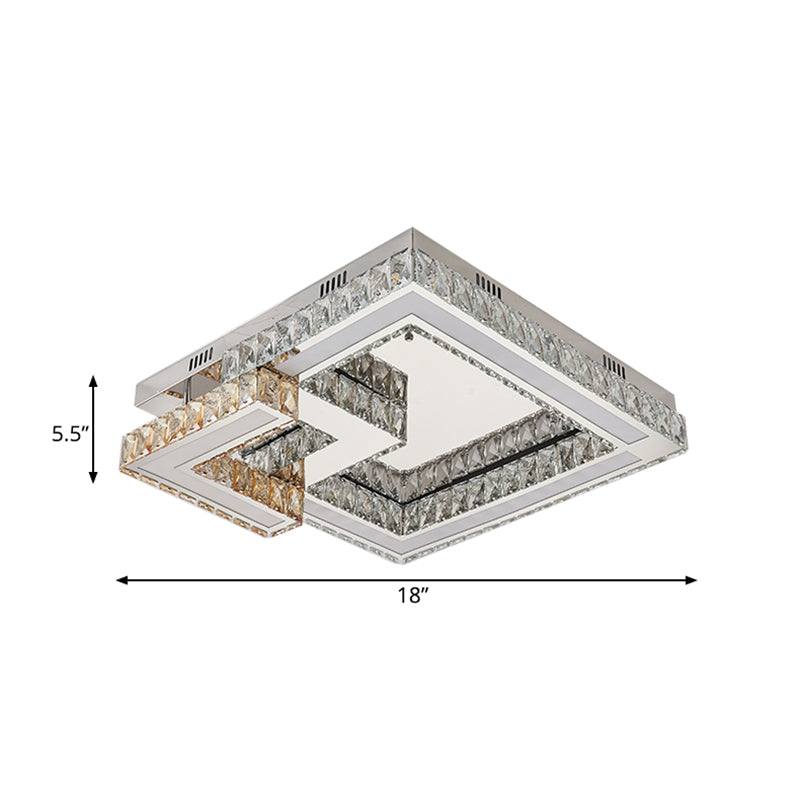 Square Bedroom Flushmount Lighting Modernst Clear Crystal LED Chrome Flush Monte Light