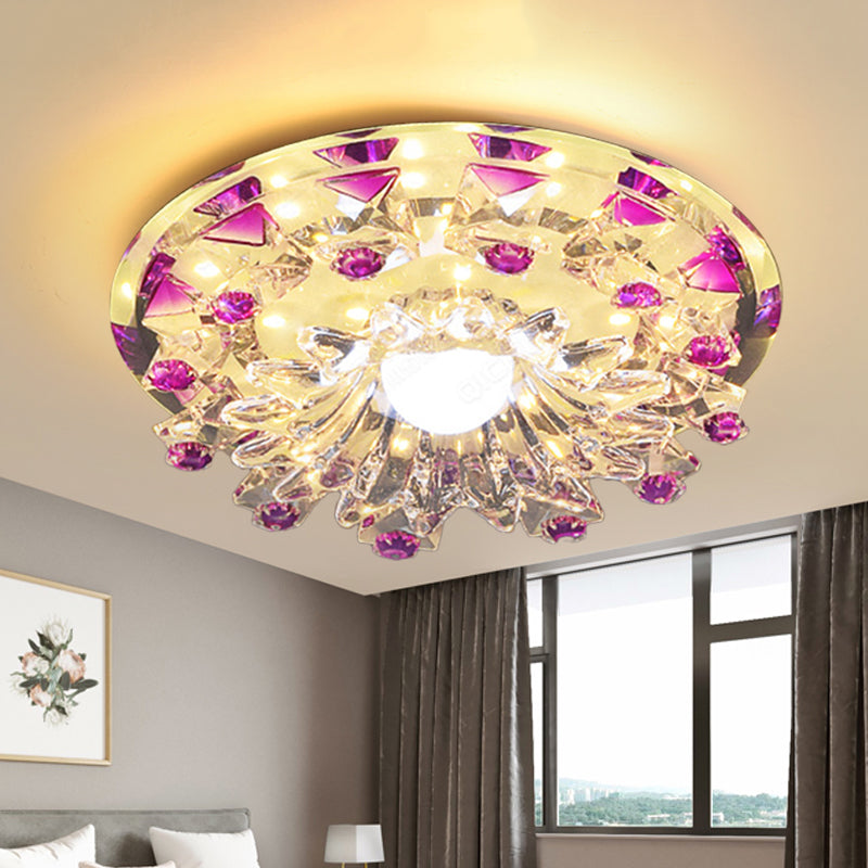 Afgesched Crystal Tiered Bloem Flush Mount Lamp Modernisme Led-hal plafond licht profiel in Paars