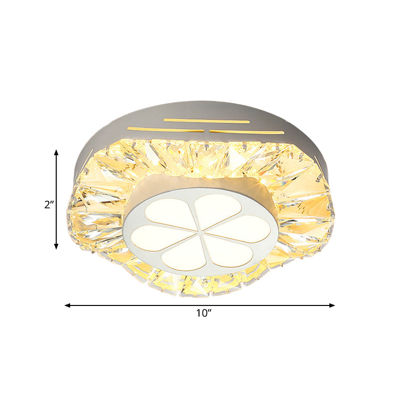 LED Bloom Acrylic Flush Mounted Ceiling Light Contemporary White Finish Clear Crystal Flushmount