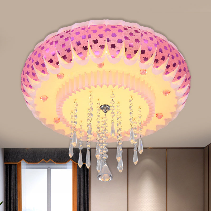 LED Clear Crystal Flush Monte Modernismo Pink Finish Drum Shade Living Room Massimale Flush