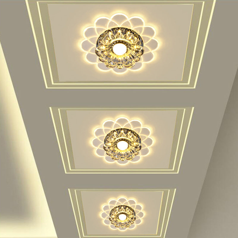 Apparecchio di illuminazione per montaggio a incasso a forma di fiore in cristallo trasparente Semplice soffitto a LED per corridoio a incasso in luce calda/multicolore