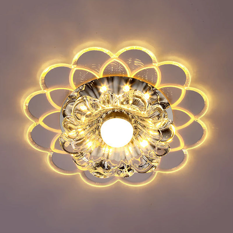 Apparecchio di illuminazione per montaggio a incasso a forma di fiore in cristallo trasparente Semplice soffitto a LED per corridoio a incasso in luce calda/multicolore