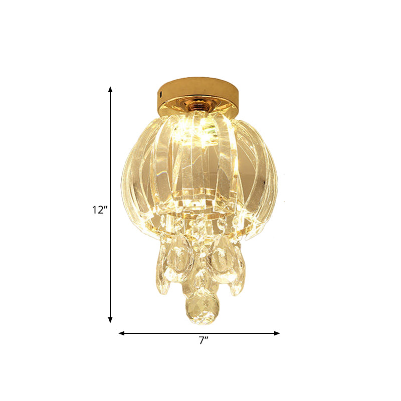 Lampe encastrée en cristal transparent en forme de larme, couloir LED minimal, près du plafond, avec abat-jour globe