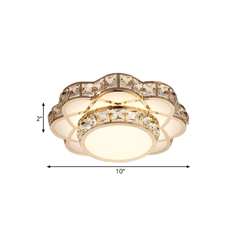 Gold 10"/12" Wide LED Flush Mount Lamp Modern Crystal Block Flower Ceiling Mounted Light