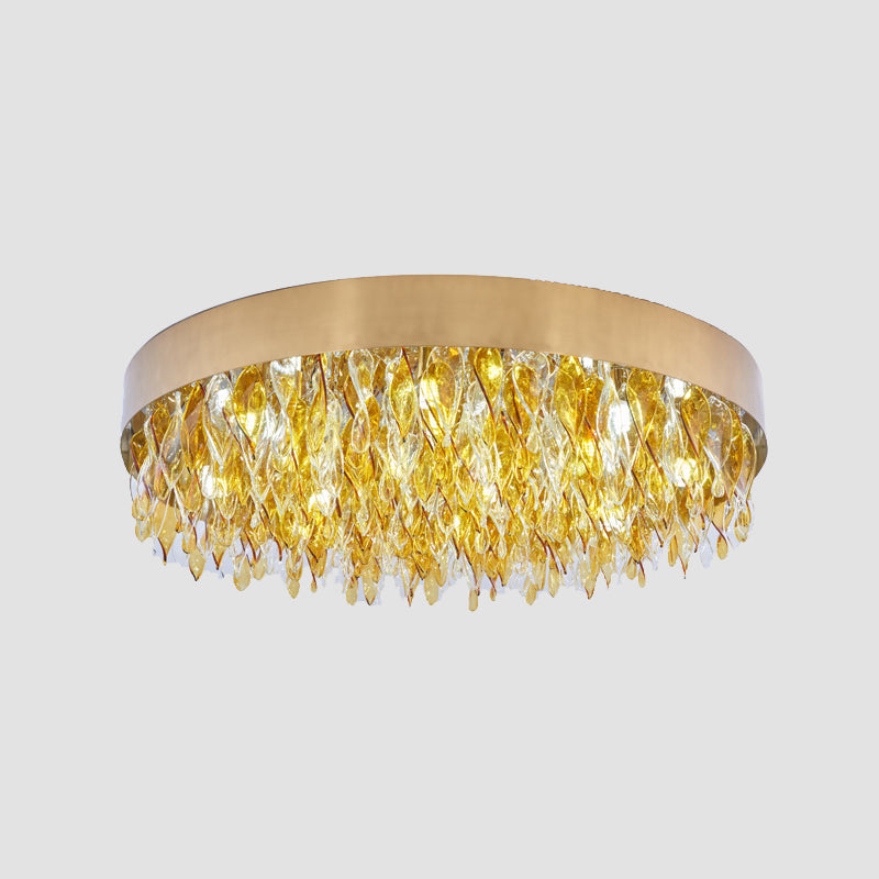 Amber Crystal Teardrop Flush Mount Contemporary 6 Lights Bedroom Ceiling Mounted Fixture in Gold