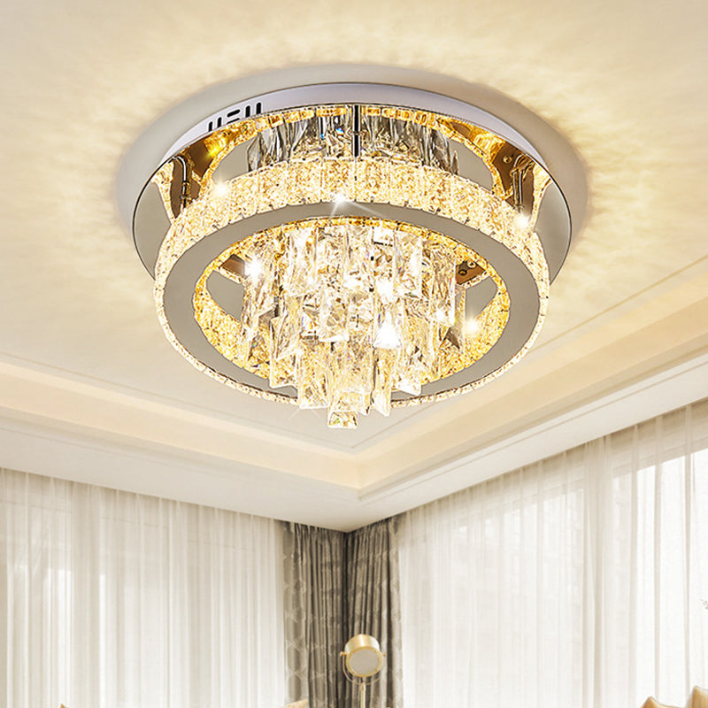 LED Ring Flushmount Modernism Chrome Faceted Crystal Close to Ceiling Light for Living Room
