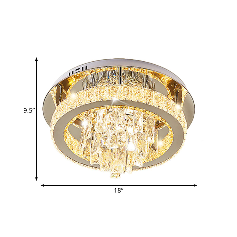 LED Ring Flushmount Modernism Chrome Faceted Crystal Close to Ceiling Light for Living Room