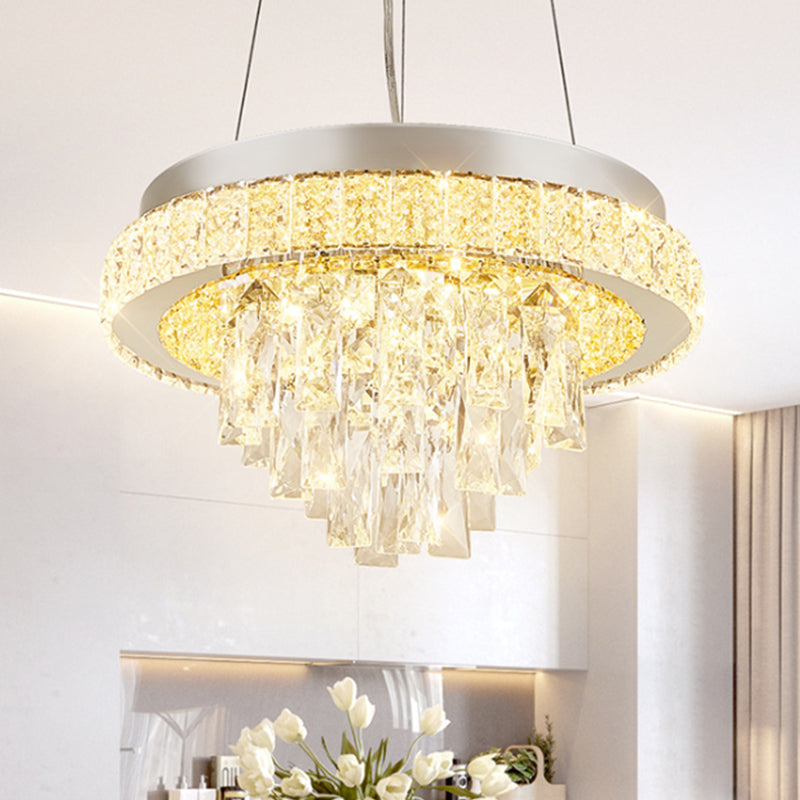 LED Semi Flush Leuchte Modernismus Kaskadierende Facette -Kristalldecke im Chrom mit Reifendesign