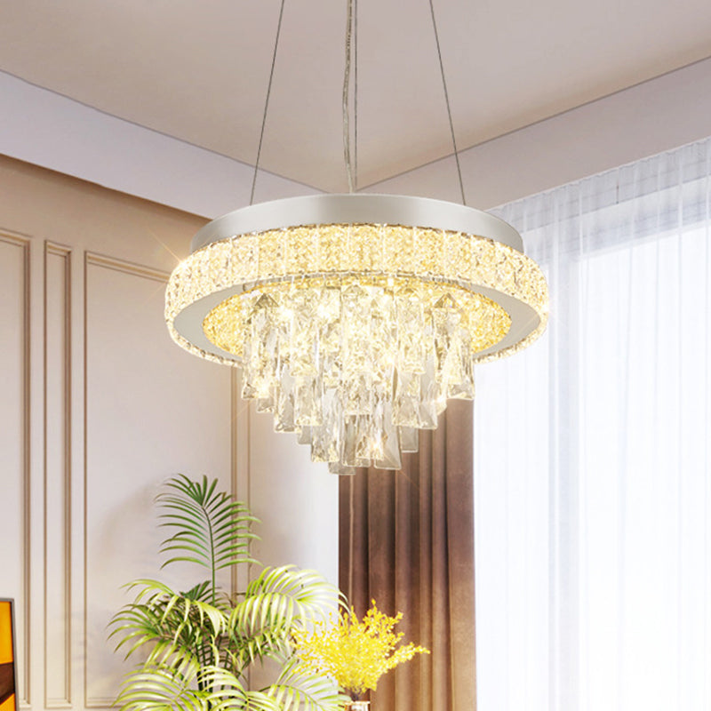 LED Semi Flush Leuchte Modernismus Kaskadierende Facette -Kristalldecke im Chrom mit Reifendesign
