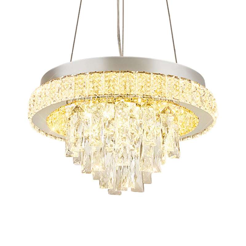 LED Semi Flush Leuchte Modernismus Kaskadierende Facette -Kristalldecke im Chrom mit Reifendesign