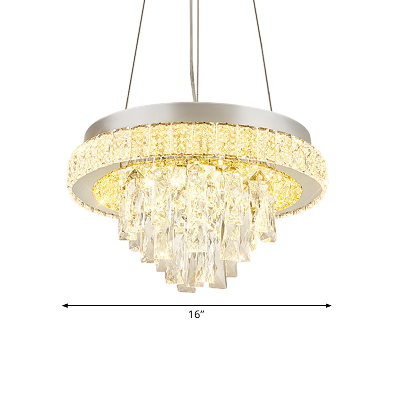LED Semi Flush Leuchte Modernismus Kaskadierende Facette -Kristalldecke im Chrom mit Reifendesign