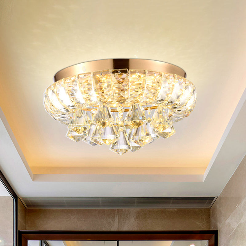 Gold Teardrop Flush Light Fixture Minimal Clear Crystal LED Corridor Close to Ceiling Lamp